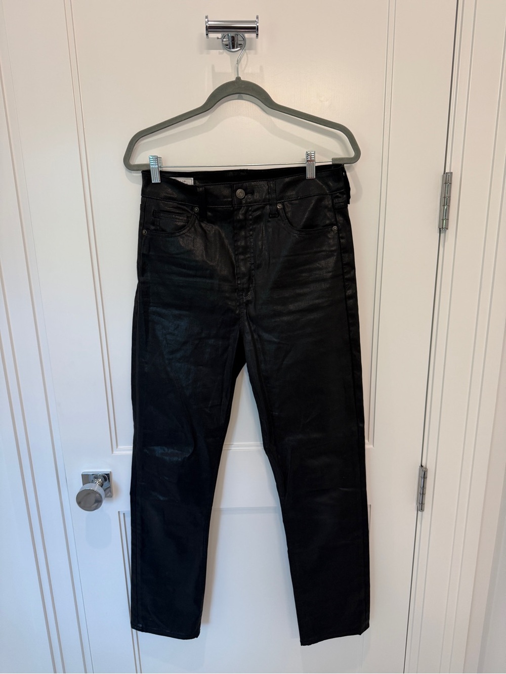 GAP Wax Coated Black Vintage Slim Sky High Denim Jeans Size 10 Long